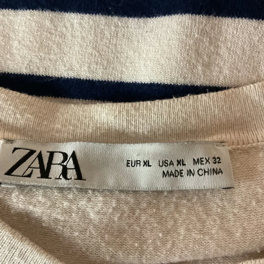 Zara Women's Striped Printed Crewneck Knitted Long Sleeve Pullover Sweater Sz XL